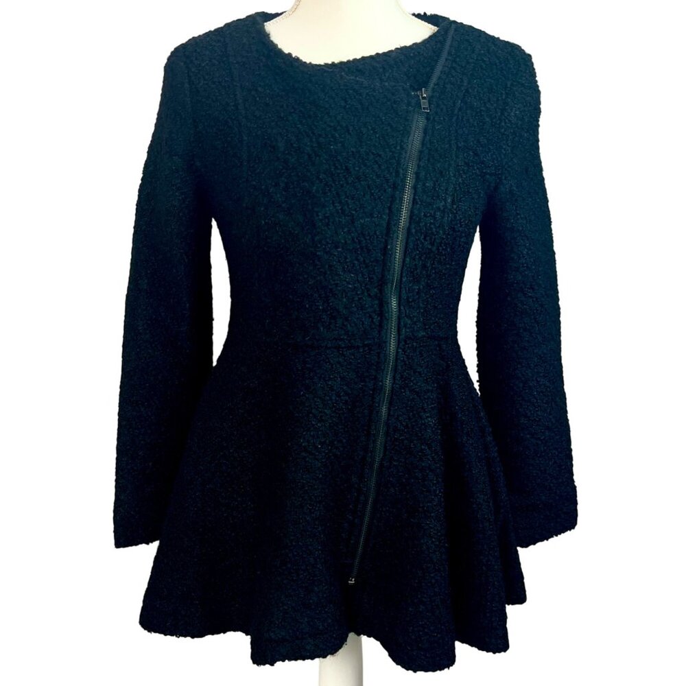 VTG Peplum Boucle’ Wool Blazer Size S Asymmetrical Collar Zip Front Boutique - Picture 5 of 8
